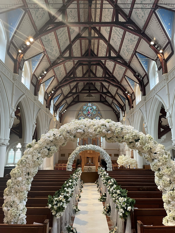 View of the west end organ and window after a wedding