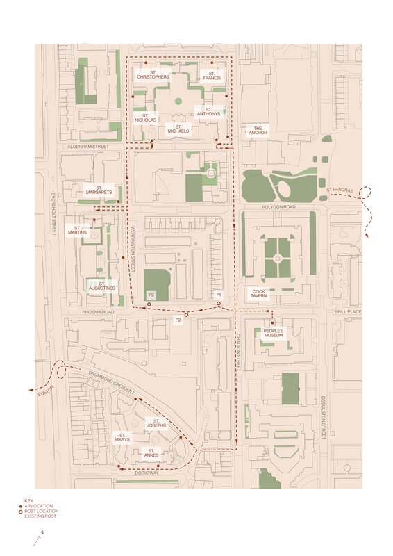 The route of the heritage trail.