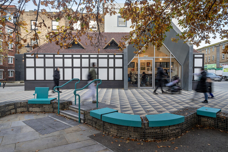 New cafe elevation, photo by Jan Kattein Architects