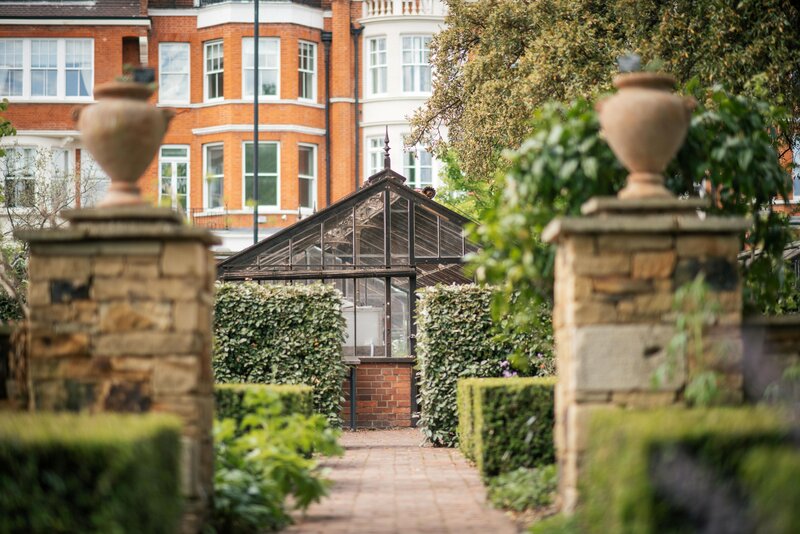 A view from the Medicinal Quadrant to the historic glasshouses.
Image credit: Laura Stoner New