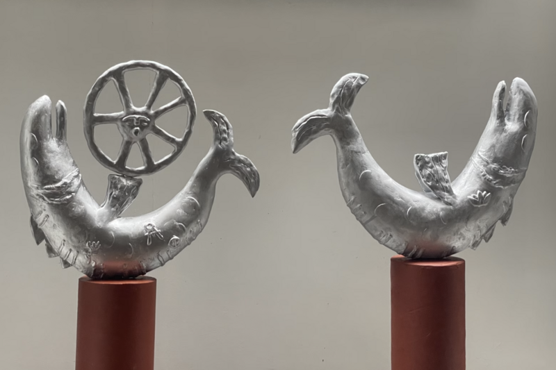 Image of contemporary sculptures by Camilla Bliss, based on 1930 Gilbert Bayes St Pancras Housing.