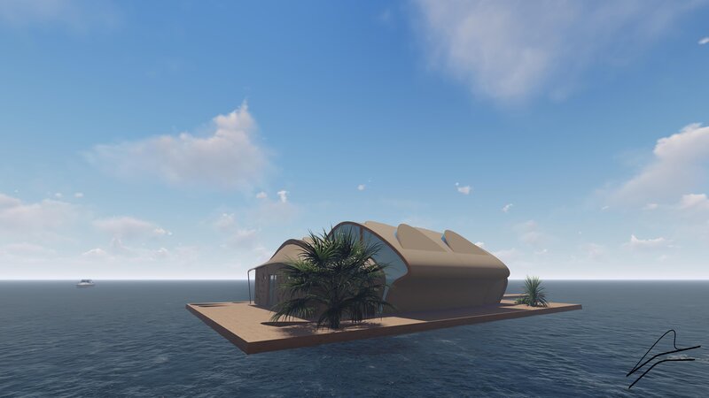 Conceptual rendering of the floating house design.