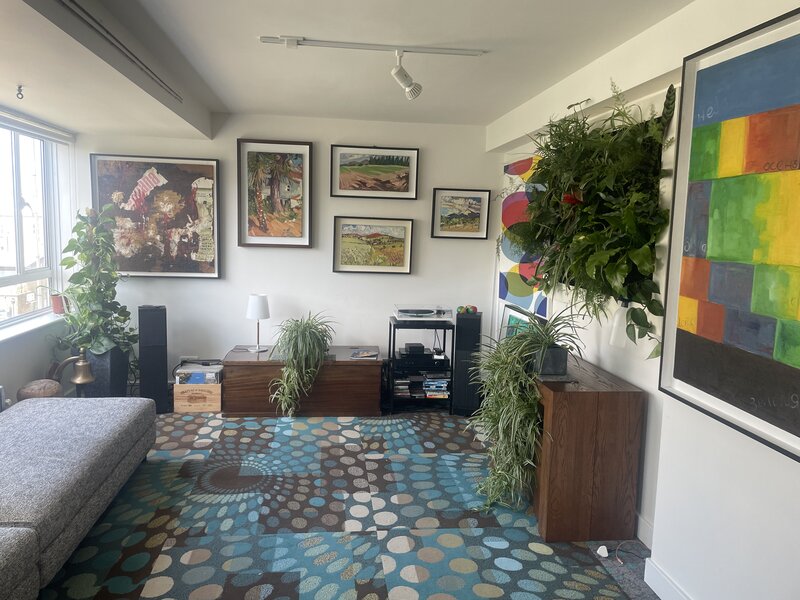 Combining commercial carpet with art work, living walls & modular furniture for max flexible space.