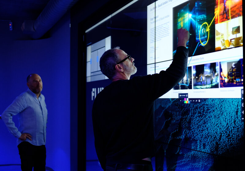 Interactive touchscreen video wall at Flux Innovation Lounge