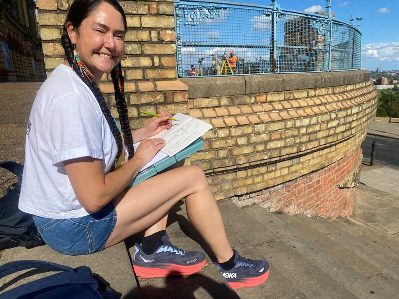 Drawing on the steps of Ally Pally, Emily Wood Ahmed