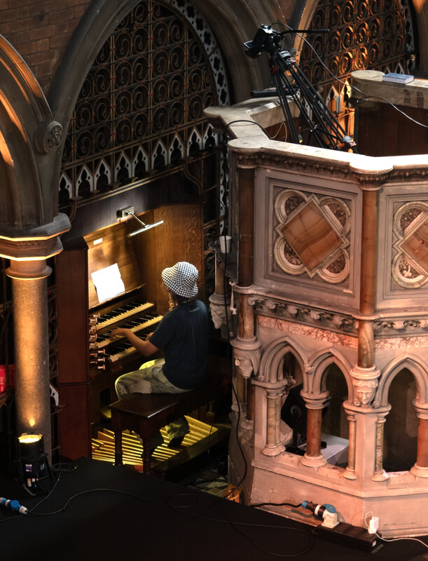 Young organ student performing in Open Day recital by Nicola and Len Morcombe