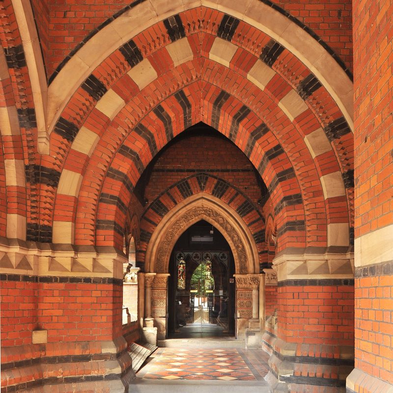 Entrance to St James the Less, Westminster under the tower