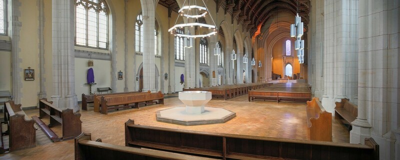 Baptismal font from the back of the church