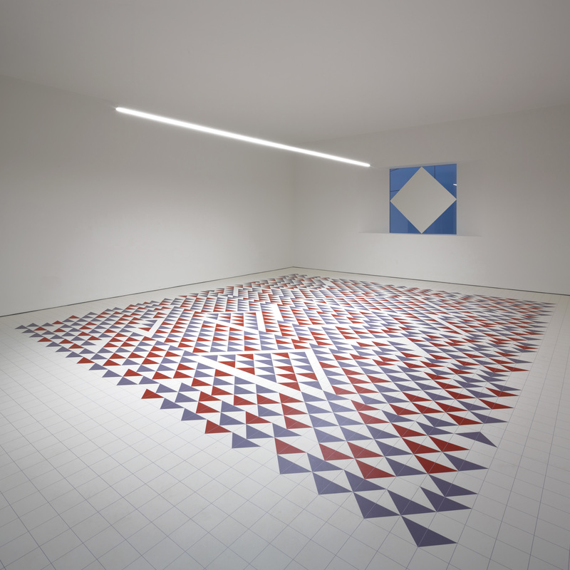 The Collaboration Space features a bespoke vinyl floor based on a work by Bauhaus artist Anni Albers
